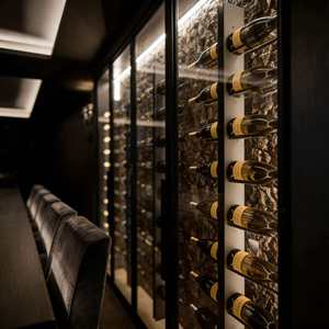 Mobile <span class=keywords><strong>Portabottiglie</strong></span> di Lusso con Illuminazione LED, Ecologico e Moderno, con Sfondo Texturizzato e Telaio in Acciaio Inox per Bar/Cantina - Product Image 5