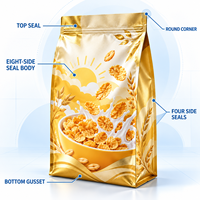 Sachets personnalisés en aluminium pour céréales, scellés sur huit côtés, avec marquage à chaud, pour la vente au détail et en gros