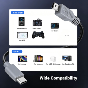 <strong>USB</strong>-C <strong>Mini</strong> <strong>USB</strong> Cable Braided Durable <strong>Mini</strong>-B 5-<strong>Pin</strong> Type-C Data Charging Cord Pure Copper Conductor for Computer for Controller - Product Image 6