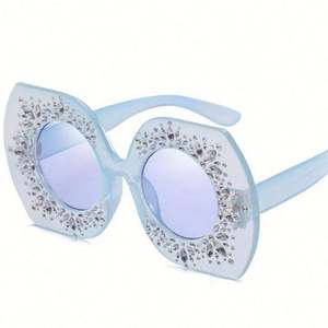 Lunettes de soleil tendance 2020, logo personnalisé, surdimensionnées, monture large, carrées, pour femmes, avec strass - Product Image 5