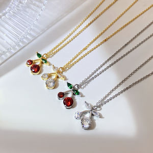 Collares con Colgante de Cereza de Circonita Cúbica, Chapados en Oro de 18K, Diseño Sencillo y Encantador, Precio de Fábrica 2026 - Product Image 1