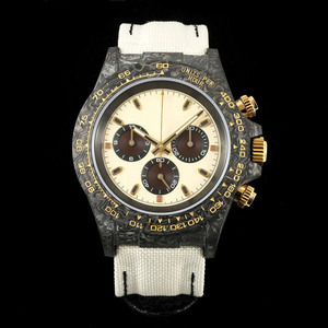 Montre-bracelet chronographe en carbone forgé Resolute 4130, cadran rond crème, montre TW pour homme, montre Morning Rally - Product Image 1