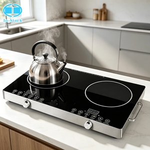 Placa <span class=keywords><strong>de</strong></span> Cocina Eléctrica Portátil <span class=keywords><strong>de</strong></span> Cerámica con 2 Quemadores, Cocina con Control Independiente, Placa <span class=keywords><strong>de</strong></span> Vidrio Negra <span class=keywords><strong>para</strong></span> Cocina Doméstica - Product Image 1