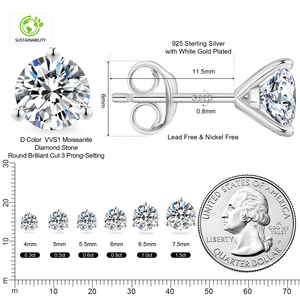 0.6ct Moissanite <b>Stud</b> GRA 925 Sterling <b>Silver</b> Men Women 14K Real Gold Plated VVS Lab Diamond Jewelry Ladies Mossanite <b>Earring</b> - Product Image 4