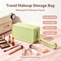 Pochette de rangement en silicone, grande capacité, fermeture éclair, trousse de toilette de voyage pour femmes, grande taille, adaptée aux articles de toilette et au maquillage de taille standard