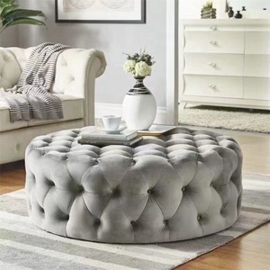 Tufted <strong>Chesterfield</strong> Round Ottoman Velvet Upholstered <strong>Footstool</strong> with Solid Timber Frame for Living Room and Bedroom Decor - Product Image 4