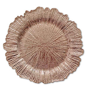 أطباق تقديم بلاستيكية للزفاف بالجملة، أطباق زينة مقاس 13 بوصة بتصميم الشعاب المرجانية الذهبية، أطباق أكريليك لتزيين طاولات الزفاف - Product Image 6