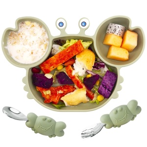 Assiette de vaisselle en silicone pour bébé, bol d'alimentation antidérapant sans BPA avec cuillère et fourchette, OEM - Product Image 1