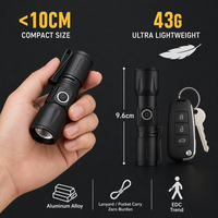 Senter Mini 500LM XHP50 LED 16340 Bertenaga Baterai 43G Senter Saku Ringan 4 Mode Lampu EDC Dapat Diperbesar untuk Mendaki Luar Ruangan