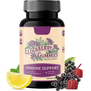 Özel Logo bağışıklık desteği çinko C vitamini doğal meyve pektin tabanlı gerçek mürver Gummies 60 Counts