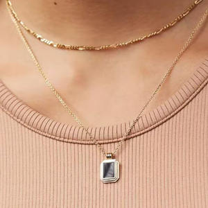 Joolimジュエリー 18K金メッキ ダブルレイヤー マザーオブパール オニキス 2連 レイヤード ステンレススチール セーターネックレス - Product Image 2