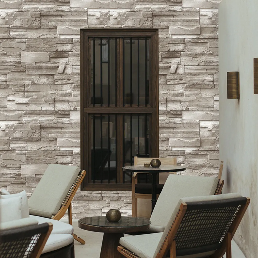Wholesale Waterproof PVC Peel And Stick Self Adhesive Stone Brick Wallpaper 3D Mural Room Wall Paper Roll