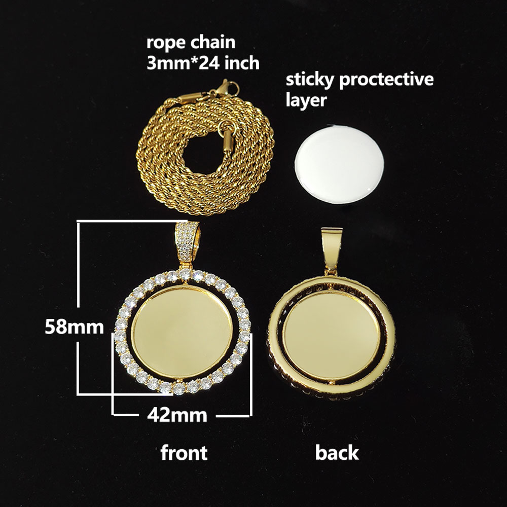 Pendentif en or de 42 mm avec chaîne en corde gratuite