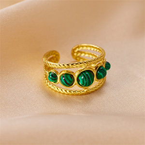 Cổ Điển Đồ Trang Sức Thời Trang Lãng Mạn Malachite Thiết Hollow-out & Khắc Mạ Vàng Có Thể Điều Chỉnh Vòng Thép Không Gỉ Cho Phụ Nữ - Product Image 1