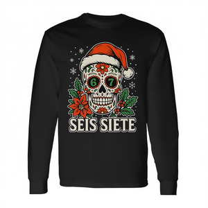 Camiseta de manga larga navideña Seis Siete Mexican Sugar Skull 67 - Product Image 2