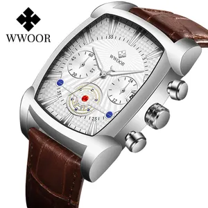 WWOOR-Reloj de pulsera deportivo para hombre, cronógrafo clásico de cuarzo, correa de cuero, resistente al agua, 3ATM, 8843