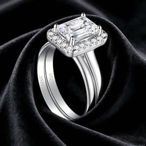 New Arrival S925 Sterling <b>Silver</b> Women's Step-Cut Zirconia <b>Ring</b> with Rows of Diamonds Fade-Resistant - Product Image 2