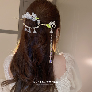 Pasador de Pelo Tradicional Chino Vintage con Flor Acrílica Morada, Palillo de Pelo Clásico con Borla, Elegante Accesorio para el Cabello Hanfu para <span class=keywords><strong>Mujer</strong></span> - Product Image 3