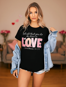 T-shirt Love da donna, girocollo, manica normale, stampa cuore di San Valentino, stile casual, 100% cotone jersey, per tutte le stagioni - Product Image 2