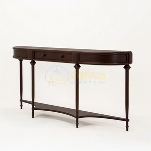 Beaumont <b>Black</b> Demilune <b>Console</b> <b>Table</b> with Two Drawers and Turned Legs Classic Curved Sofa <b>Table</b> Elegant Home Furniture Decor - Product Image 1