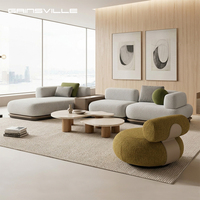 Fabricante de Sofás Seccionales Curvos de Alta Gama, Juego de Sofás Modulares Estilo Crema con Mesa de Centro de Mármol