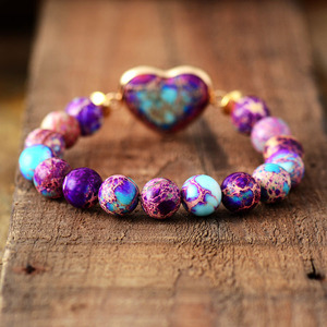 Bracelet élastique en forme de cœur en pierre impériale pour femmes, bijoux à sertissage clos pour un usage quotidien - Product Image 2