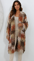 Cardigan long décontracté pour femme, tricoté à la main au crochet, multicolore, avec franges et pompons, pour l'automne