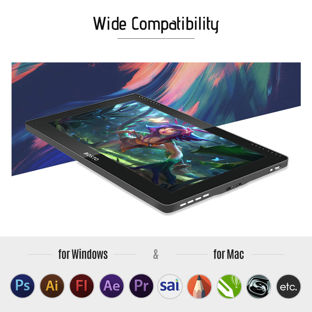 BOSTO 16HD 15.6'' IPS Display Drawing Tablet with 8192 Pressure