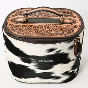 Bolso de cuero con pelo y asa superior con grabado floral, cierre de cremallera, estilo occidental, organizador de mano, bolsa de viaje - Product Image 1