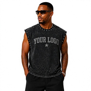 Débardeur surdimensionné personnalisé à clous et délavage acide, style punk rock streetwear, tee-shirt sans manches, vente en gros OEM - Product Image 1