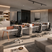 Poste de travail modulaire pour 8 personnes, bureau informatique moderne à plan ouvert avec rangement intégré, mobilier de bureau