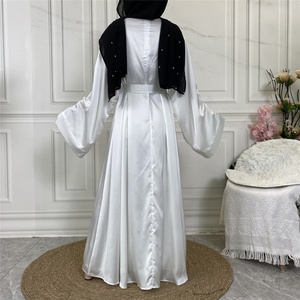 6622# Solid Color Simple White Elegant Flowy Dubai Abaya A-line Cut Long Dresses Muslim Women Islamic Clothing - Product Image 5