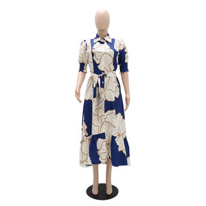 YQY10356 Nouvelle Collection Robes Chemises d'Été pour Femmes – <span class=keywords><strong>Robe</strong></span> <span class=keywords><strong>Longue</strong></span> Imprimée Décontractée à Taille Haute Irrégulière et Cardigan Maxi - Product Image 4