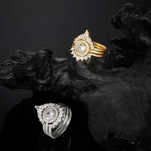 Luxury Flower Shape Moissanite <b>Cocktail</b> <b>Ring</b> Yellow <b>Gold</b> Plated Pave Setting Women's Engagement Statement <b>Ring</b> - Product Image 3