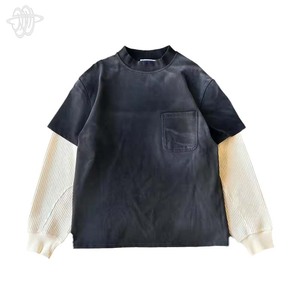 Haiding เสื้อยืดผู้ชายผ้าฝ้ายหนาทรงพอดีตัวปกติเสื้อซักแขนยาวผ้าถักแบบวินเทจสองชั้น - Product Image 3