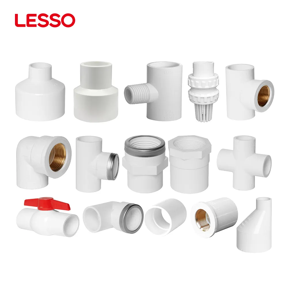 Lesso maschio femmina gomito pvc-u solventi raccordi filo tee union flangia in pvc adattatore per tubi in plastica raccordi