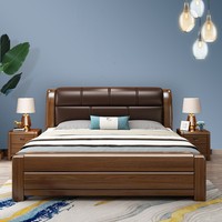Lit double en bois massif personnalisé avec tête de lit capitonnée, ensemble de meubles de chambre à coucher