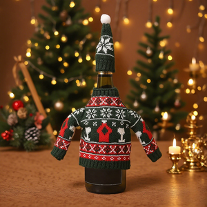 2PCS Weihnachten gestrickte Weinflaschen abdeckung Bierset Stoff Esszimmer Weihnachten Tisch dekoration für Küche Holiday Party Flaschen pullover - Product Image 6