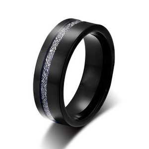 Anillo de boda para hombre de carburo de tungsteno azul/negro de 8 mm con incrustación de imitación de meteorito, ajuste cómodo - Product Image 2
