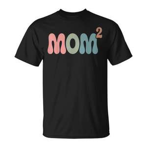 T-shirt Mom2 Mom Squared Mother Of Two Twins Mama, manches courtes, col rond, unisexe, pour adultes, pour réunion de famille, tenue de fête - Product Image 1