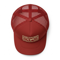 Casquette de baseball rétro personnalisée en mousse avec patch tissé, rouge brique, dos en maille, visière incurvée, profil haut, fermeture snapback, Gorras