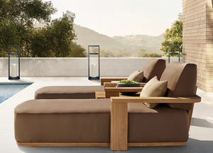 TAVIRA Lit de bronzage en bois massif Lit en bois de jardin en teck <span class=keywords><strong>Piscine</strong></span> Chaises longues d'extérieur Chaises longues de <span class=keywords><strong>terrasse</strong></span> d'hôtel Lits de jour modernes - Product Image 4