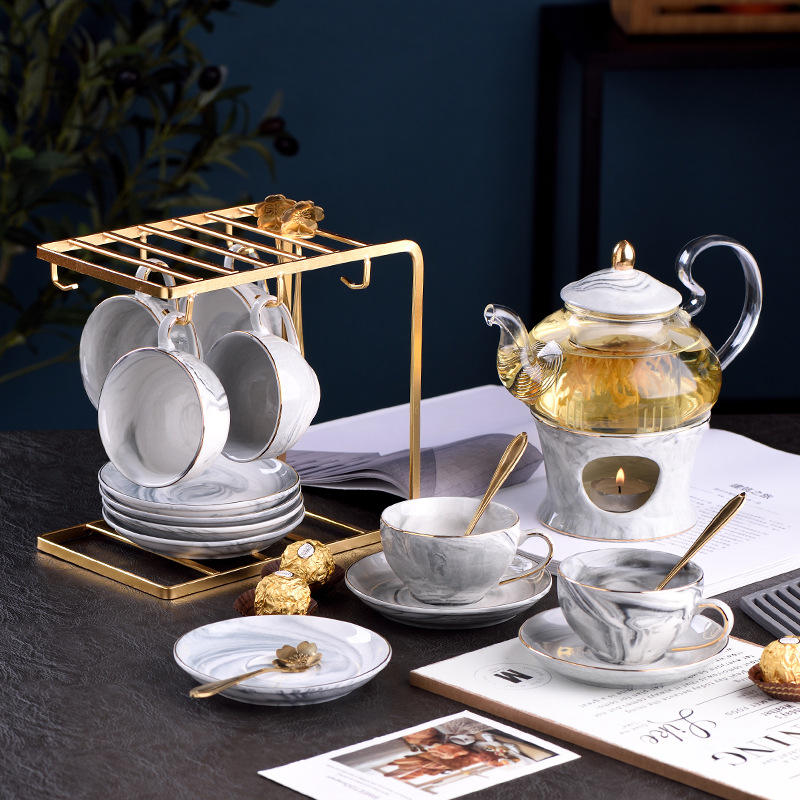 Gentleman Grey 1 Pot 1 Tea Pot 1 Seat 4 Cup 4 Plate with Iron Fr