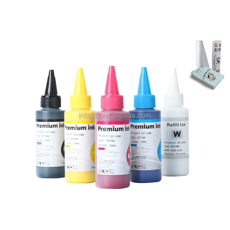 Premium quality 100ml bottle premium ink color CMYK dtf white tinta pigment dft ink for epson i3200 xp15000 l805 l1800 printer
