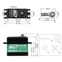 Servo Digital PTK 9840 MG-D 70g IP67 Resistente al Agua con Engranaje SS, Motor Coreless HV, 35kg, 0.110s, Programable para RC, Aviones de Ala Fija, Coches y Robots