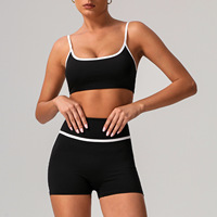 Ensemble de sport taille haute pour femme, motif uni, respirant, pour le yoga et la course, avec logo à la taille et taille élastique