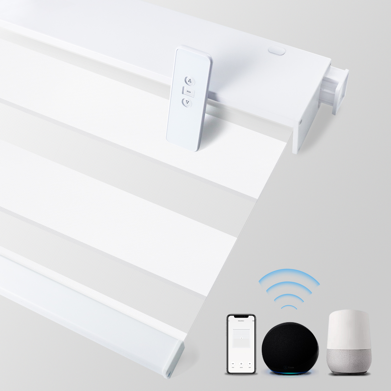 No Drill Remote Control Rechargeable Battery Operated Google Motorized Roller Blinds For Window Bedroom Kitchen Office Hotel