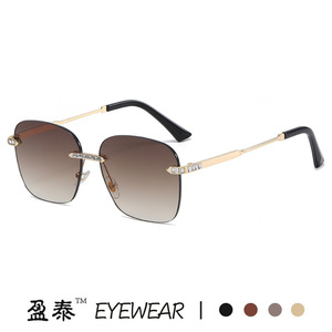 Yingtai Eyewear Frameless Square <b>Sunglasses</b> UV400 Metal Frame Women Fashion <b>Gradient</b> Lenses Gold Color - Product Image 5
