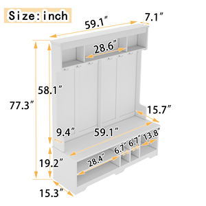 Porte-manteau moderne pour couloir avec crochets métalliques et espace de rangement, porte-manteau multifonctionnel pour entrée avec casiers à chaussures, blanc - Product Image 2