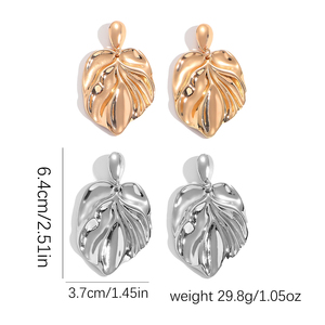 Boucles d'oreilles pendantes texturées en forme de feuille plaquées or/argent <span class=keywords><strong>ZAA</strong></span> Fashion - Boucles d'oreilles minimalistes abstraites en forme de feuille pour femmes - Product Image 6